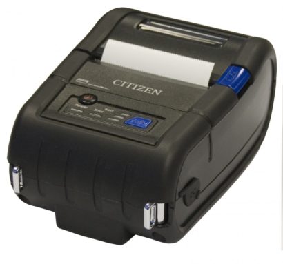 Citizen CMP 20II Mobile Receipt Printer Left Facing With Receipt
