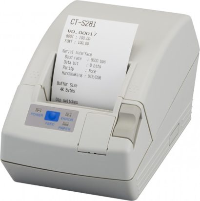 Citizen CT S281 Receipt Printer white left facing with receipt