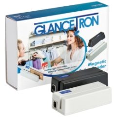 Glancetron 1290 magnetic stripe reader, black and white versions next to box