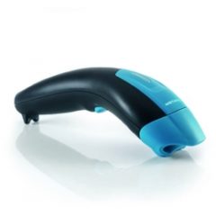 Metapace S3 Handheld Wireless Barcode Scanner black with blue trim facing downwards