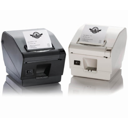 Star TSP700II Receipt Printer Black And White Angled towards each other