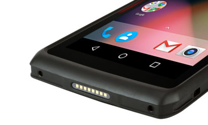 Honeywell Scanpal EDA70 Android Hybrid Handheld Computer close up bottom turned on