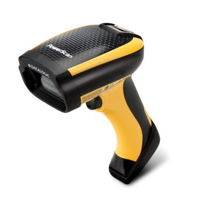 Datalogic PowerScan PD9130 Industrial Laser 1D Barcode Scanner left facing plain background