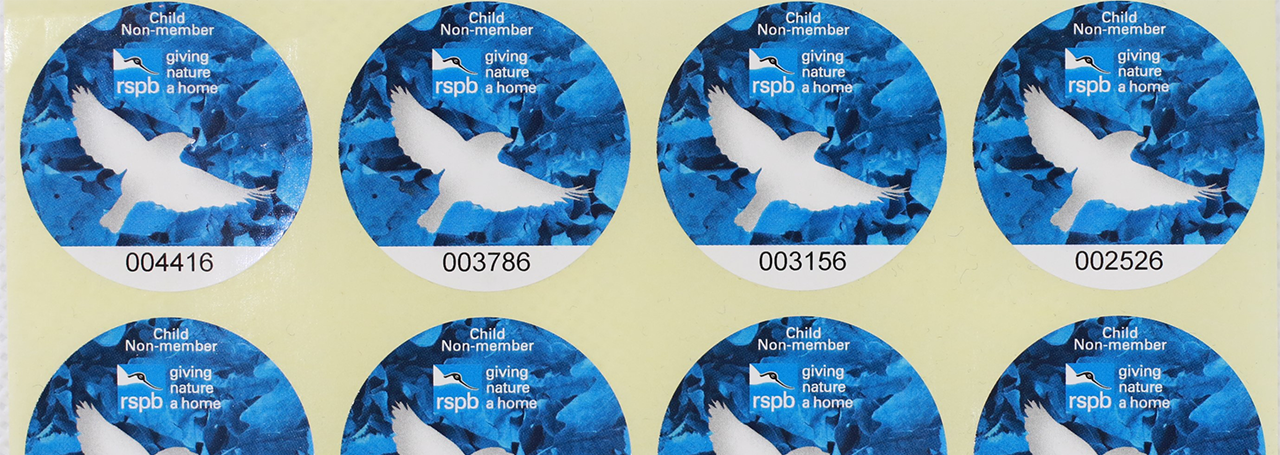 Advertising banner showing example of labels we produce for charities such as RSPB.