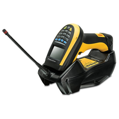 PowerScan PM9300 Industrial Barcode Scanner In Base Facing Left