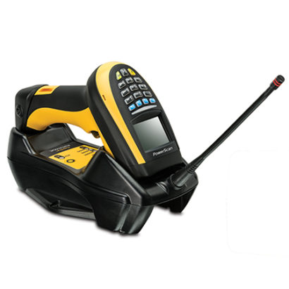 PowerScan PM9300 Industrial Barcode Scanner In Base Facing Right