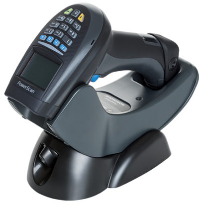 PowerScan PM9500 BPowerScan PM9500 Barcode Scanner Black In Charger Facing Leftarcode Scanner Black In Charger Facing Left