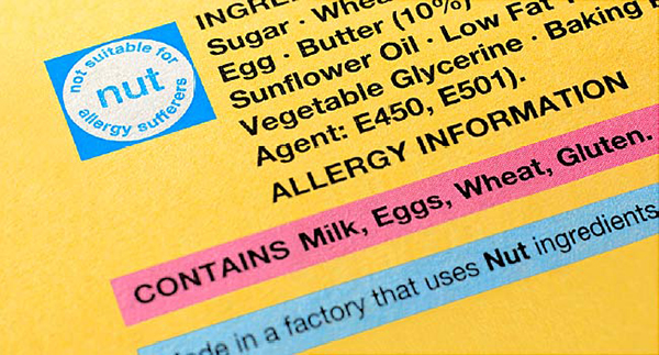 Allergens Food Label for hospitality