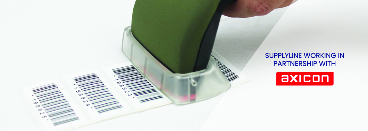 Advertisement for Axicon partnership with Supplyline Auto ID UK. We supply Axicon barcode verifiers and verification products.