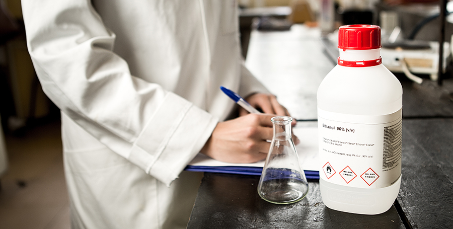 Example of a Wrap-Around Chemical Label on a Container for Ethanol.