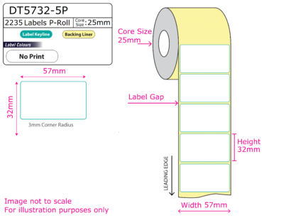DT5732 5P Direct Thermal Labels on Rolls 57 by 32mm