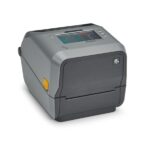 Zebra ZD621R Series Premium Desktop RFID Label Printer. Compact gray printer with touchscreen display. Designed for high-quality RFID label printing. Suitable for retail, healthcare, and logistics applications.