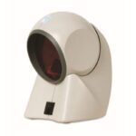 A Honeywell Orbit 7120 omnidirectional presentation scanner with a sleek, white, dome-shaped design. The scanner features a red scanning window and is designed for retail checkout environments, offering fast and reliable barcode scanning from any angle with a compact, space-saving footprint.