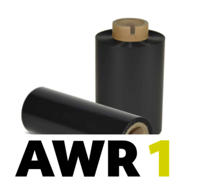 Armor AWR1 Wax Ribbon – black thermal transfer ribbon with cardboard core, ideal for flat head printers and optimized for coated and uncoated paper label applications.