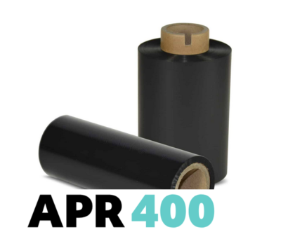 Armor APR400 Wax Resin thermal transfer ribbon for near-edge and flat-head printers, designed for excellent print quality on rough paper and label substrates.