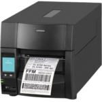 Citizen CL-S703III Industrial Label Printer with 300dpi resolution, featuring a high-definition printhead, LCD control panel, and front-loading label output—ideal for high-volume printing in healthcare, manufacturing, retail, and warehousing environments.