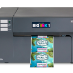Primera LX3000e colour label printer with Big Ink system by DTM Print, printing vibrant full-color coffee product labels, ideal for high-volume commercial labeling applications.