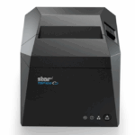 Star Micronics TSP100 thermal receipt printer featuring a sleek black design, ideal for fast and reliable point-of-sale (POS) printing in retail and hospitality environments.
